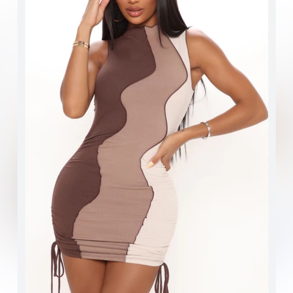 Seam What You Say Mini Dress - Brown/combo